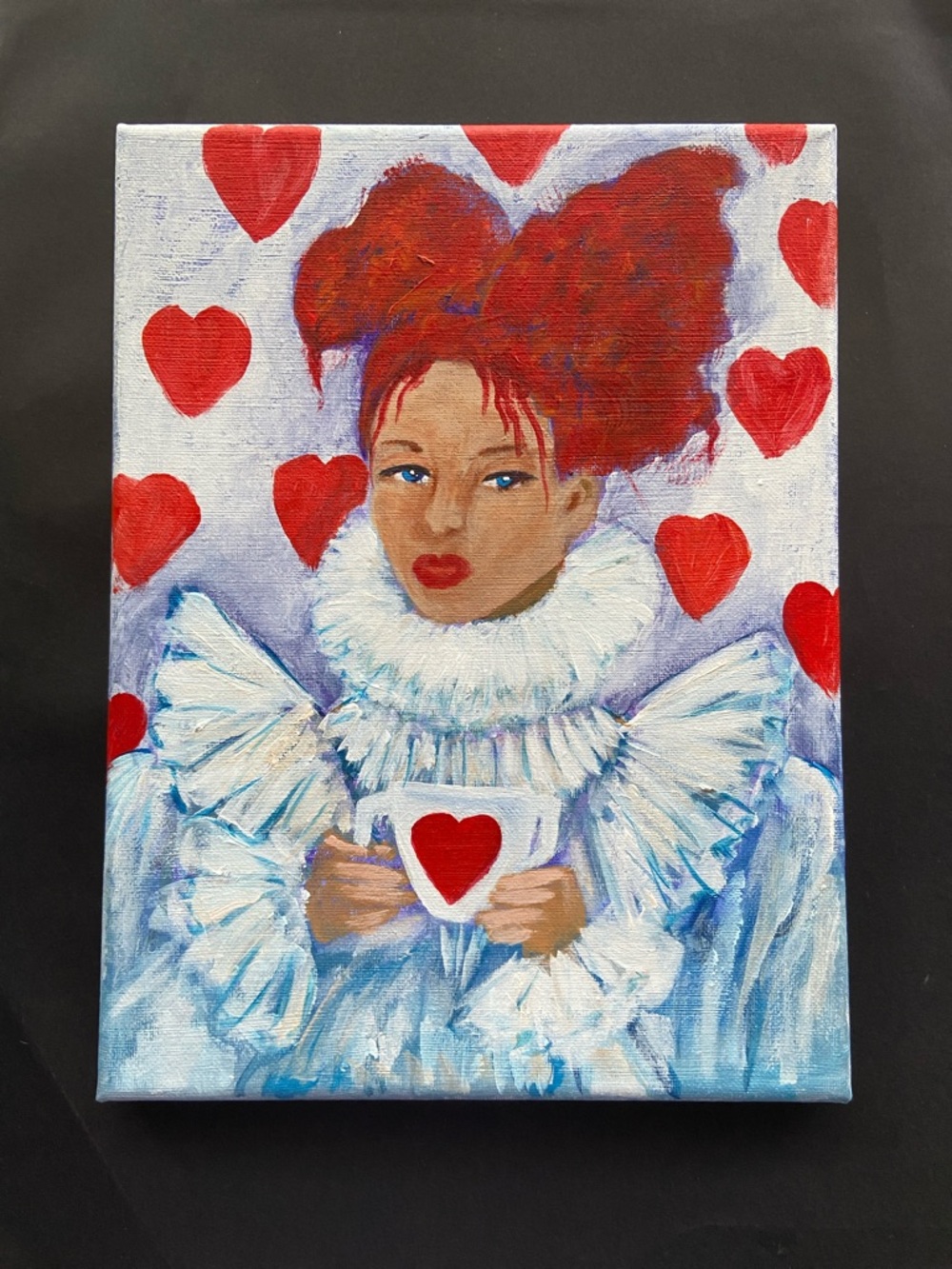 Queen of Hearts Portrait Original Acrylic Painting on 9" x 12" Canvas - Picture 3 of 11